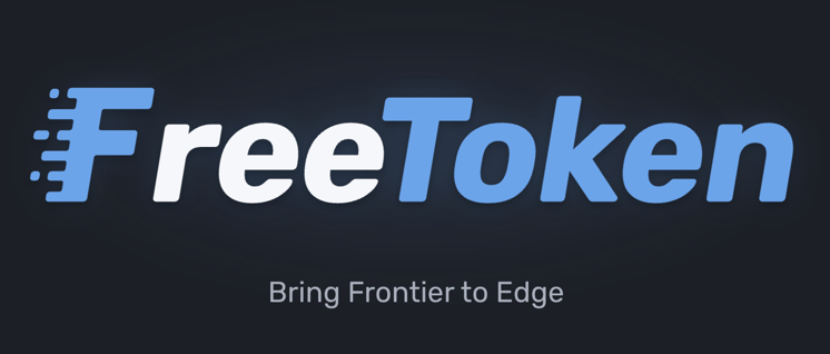 The FreeToken logo, white and blue wordmark on a dark background, with the tagline Bring Frontier to Edge